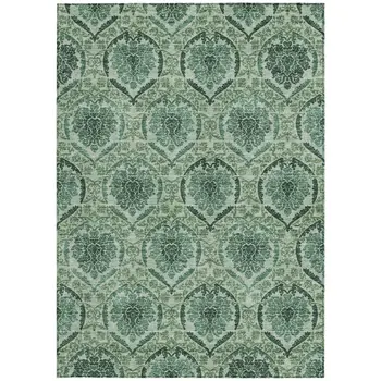 5' X 8' Fern Green And Emerald Medallion Washable Indoor Outdoor Area Rug