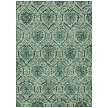 5' X 8' Fern Green And Emerald Medallion Washable Indoor Outdoor Area Rug