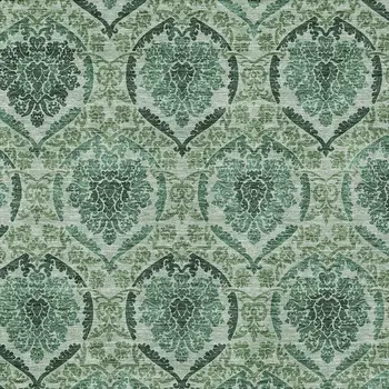 5' X 8' Fern Green And Emerald Medallion Washable Indoor Outdoor Area Rug