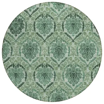 8' Fern Green And Emerald Round Medallion Washable Indoor Outdoor Area Rug