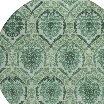8' Fern Green And Emerald Round Medallion Washable Indoor Outdoor Area Rug