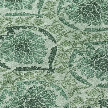 8' Fern Green And Emerald Round Medallion Washable Indoor Outdoor Area Rug