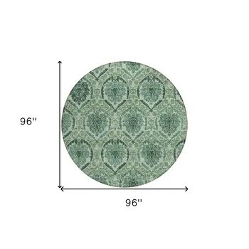 8' Fern Green And Emerald Round Medallion Washable Indoor Outdoor Area Rug