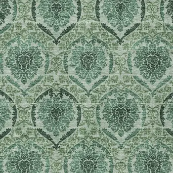 8' X 10' Fern Green And Emerald Medallion Washable Indoor Outdoor Area Rug