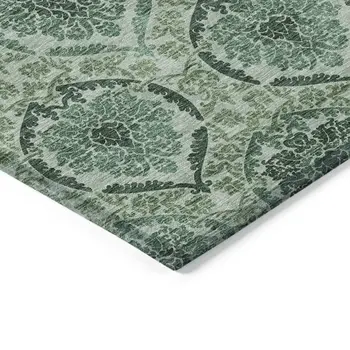 9' X 12' Fern Green And Emerald Medallion Washable Indoor Outdoor Area Rug