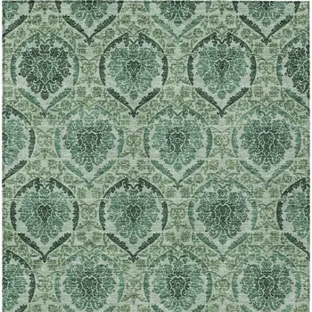 9' X 12' Fern Green And Emerald Medallion Washable Indoor Outdoor Area Rug