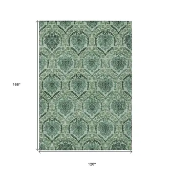 10' X 14' Fern Green And Emerald Medallion Washable Indoor Outdoor Area Rug