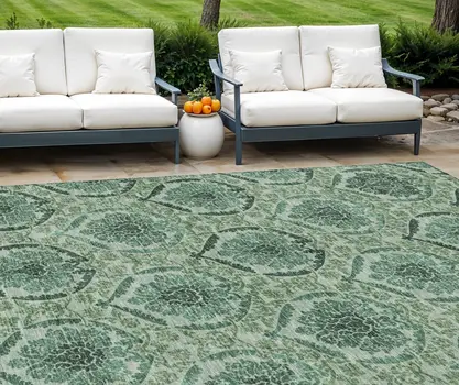 10' X 14' Fern Green And Emerald Medallion Washable Indoor Outdoor Area Rug