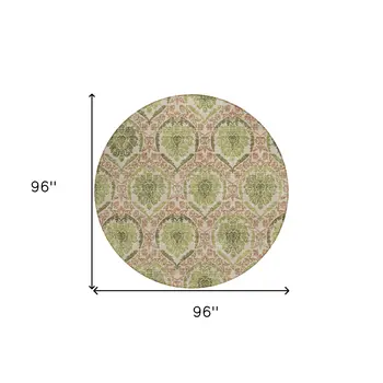 8' Olive Green And Fern Green Round Medallion Washable Indoor Outdoor Area Rug