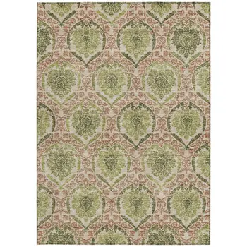8' X 10' Olive Green And Fern Green Medallion Washable Indoor Outdoor Area Rug