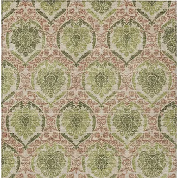8' X 10' Olive Green And Fern Green Medallion Washable Indoor Outdoor Area Rug