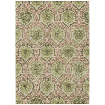 9' X 12' Olive Green And Fern Green Medallion Washable Indoor Outdoor Area Rug