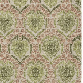 10' X 14' Olive Green And Fern Green Medallion Washable Indoor Outdoor Area Rug