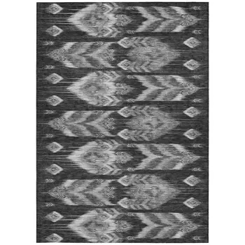 5' X 8' Black Charcoal And Silver Southwestern Washable Indoor Outdoor Area Rug