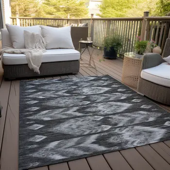 5' X 8' Black Charcoal And Silver Southwestern Washable Indoor Outdoor Area Rug