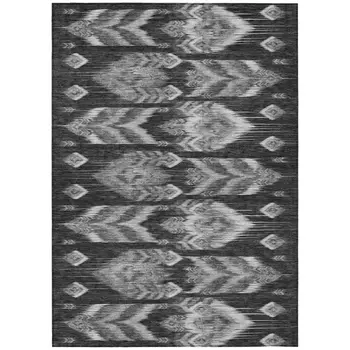 5' X 8' Black Charcoal And Silver Southwestern Washable Indoor Outdoor Area Rug