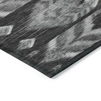 5' X 8' Black Charcoal And Silver Southwestern Washable Indoor Outdoor Area Rug