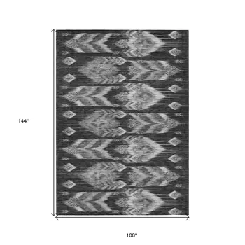 9' X 12' Black Charcoal And Silver Southwestern Washable Indoor Outdoor Area Rug
