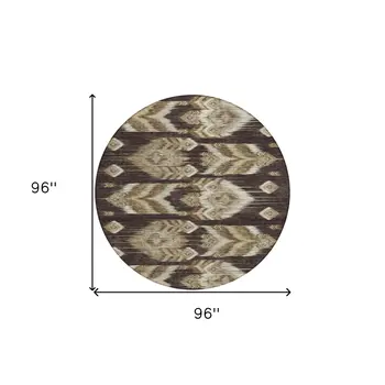 8' Brown Beige And Taupe Round Southwestern Washable Indoor Outdoor Area Rug