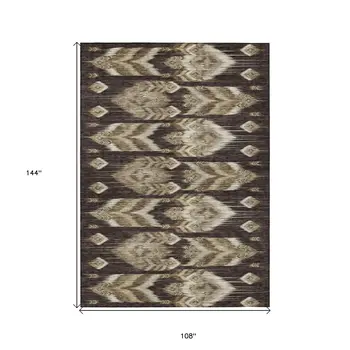 9' X 12' Brown Beige And Taupe Southwestern Washable Indoor Outdoor Area Rug