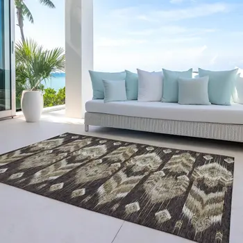 9' X 12' Brown Beige And Taupe Southwestern Washable Indoor Outdoor Area Rug