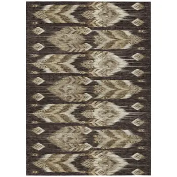9' X 12' Brown Beige And Taupe Southwestern Washable Indoor Outdoor Area Rug