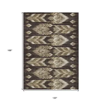 10' X 14' Brown Beige And Taupe Southwestern Washable Indoor Outdoor Area Rug