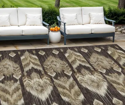 10' X 14' Brown Beige And Taupe Southwestern Washable Indoor Outdoor Area Rug