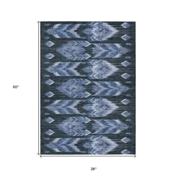 3' X 5' Denim Blue And Sky Blue Southwestern Washable Indoor Outdoor Area Rug