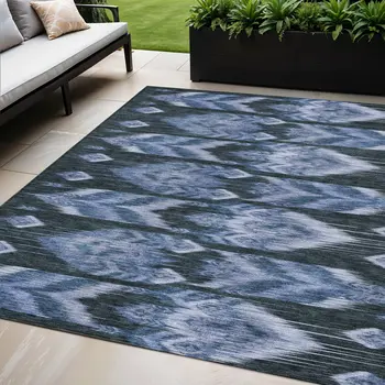 5' X 8' Denim Blue And Sky Blue Southwestern Washable Indoor Outdoor Area Rug