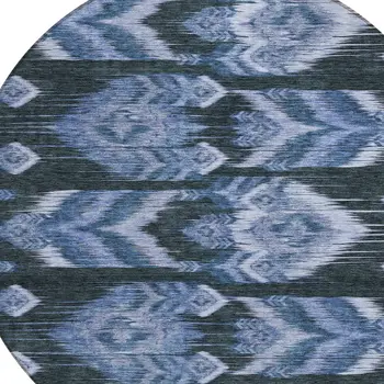 8' Denim Blue And Sky Blue Round Southwestern Washable Indoor Outdoor Area Rug