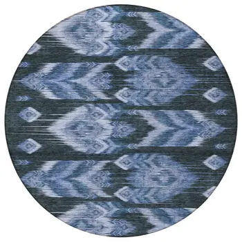 8' Denim Blue And Sky Blue Round Southwestern Washable Indoor Outdoor Area Rug