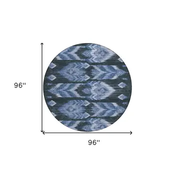 8' Denim Blue And Sky Blue Round Southwestern Washable Indoor Outdoor Area Rug