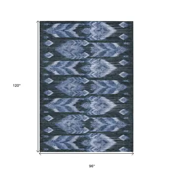 8' X 10' Denim Blue And Sky Blue Southwestern Washable Indoor Outdoor Area Rug