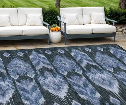 8' X 10' Denim Blue And Sky Blue Southwestern Washable Indoor Outdoor Area Rug