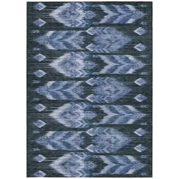 9' X 12' Denim Blue And Sky Blue Southwestern Washable Indoor Outdoor Area Rug