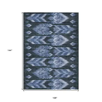 9' X 12' Denim Blue And Sky Blue Southwestern Washable Indoor Outdoor Area Rug