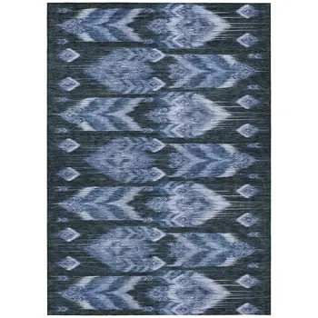 9' X 12' Denim Blue And Sky Blue Southwestern Washable Indoor Outdoor Area Rug