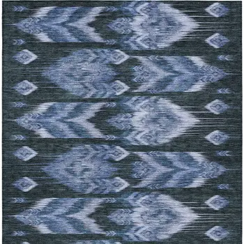 9' X 12' Denim Blue And Sky Blue Southwestern Washable Indoor Outdoor Area Rug