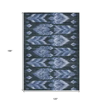 10' X 14' Denim Blue And Sky Blue Southwestern Washable Indoor Outdoor Area Rug