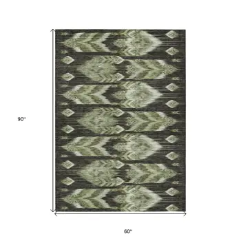 5' X 8' Olive Green And Artichoke Green Southwestern Washable Indoor Outdoor Area Rug