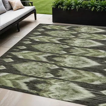 5' X 8' Olive Green And Artichoke Green Southwestern Washable Indoor Outdoor Area Rug