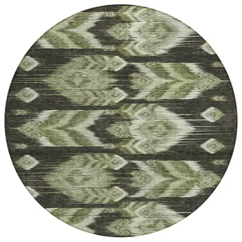 8' Olive Green And Artichoke Green Round Southwestern Washable Indoor Outdoor Area Rug