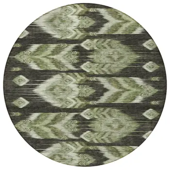 8' Olive Green And Artichoke Green Round Southwestern Washable Indoor Outdoor Area Rug