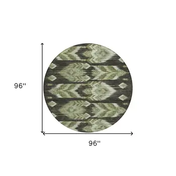 8' Olive Green And Artichoke Green Round Southwestern Washable Indoor Outdoor Area Rug