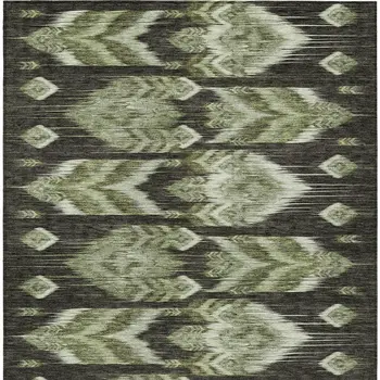 8' X 10' Olive Green And Artichoke Green Southwestern Washable Indoor Outdoor Area Rug