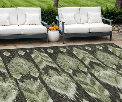 8' X 10' Olive Green And Artichoke Green Southwestern Washable Indoor Outdoor Area Rug