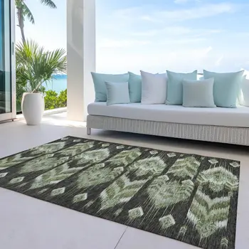 8' X 10' Olive Green And Artichoke Green Southwestern Washable Indoor Outdoor Area Rug