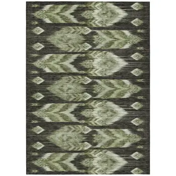 8' X 10' Olive Green And Artichoke Green Southwestern Washable Indoor Outdoor Area Rug