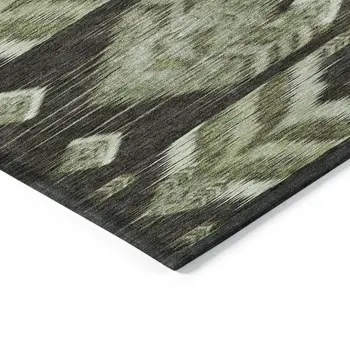 8' X 10' Olive Green And Artichoke Green Southwestern Washable Indoor Outdoor Area Rug